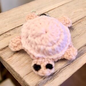 Pink Crochet Turtle Keychain
